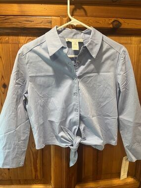 Light Blue Tie-Front Button Down Shirt